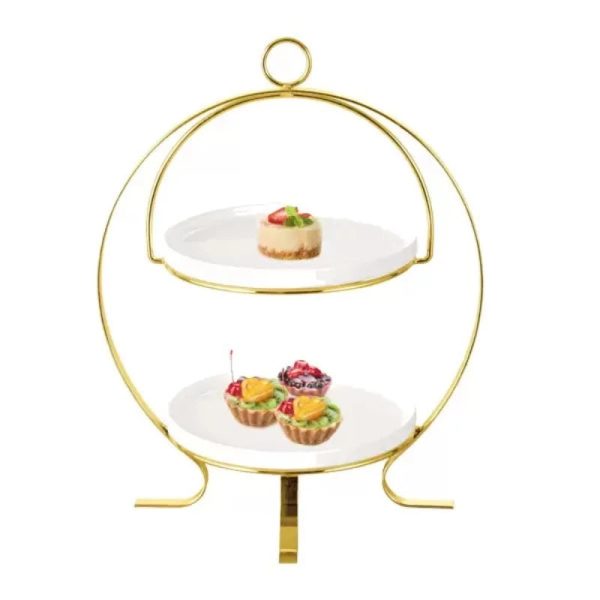 2 Tier Plates With Gold Stand 8.25  Hot on Sale